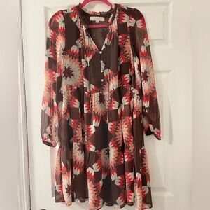 LOFT Western Aztec Geometric Long Sleeve Dress